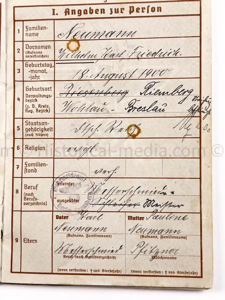WEHRPASS - 218. INFANTERIE DIVISION - POALND, FRANCE 