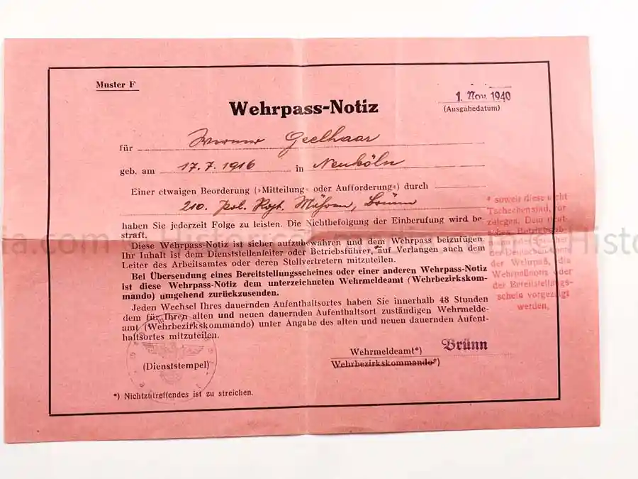 WEHRPASS - 23. INFANTERIE DIVISION 