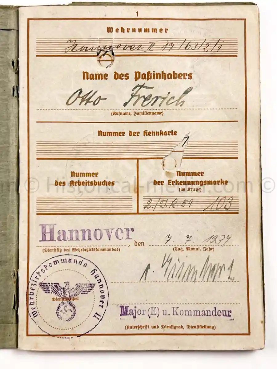 WEHRPASS - 19. INFANTERIE DIVISION - 20. PANZER DIVISION - POLAND, FRANCE, RUSSIA 