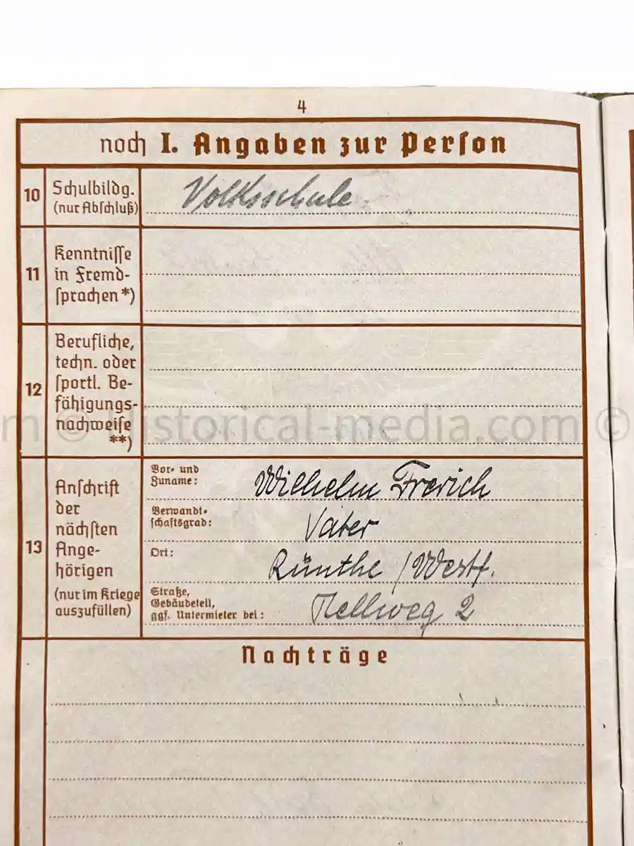 WEHRPASS - 19. INFANTERIE DIVISION - 20. PANZER DIVISION - POLAND, FRANCE, RUSSIA 