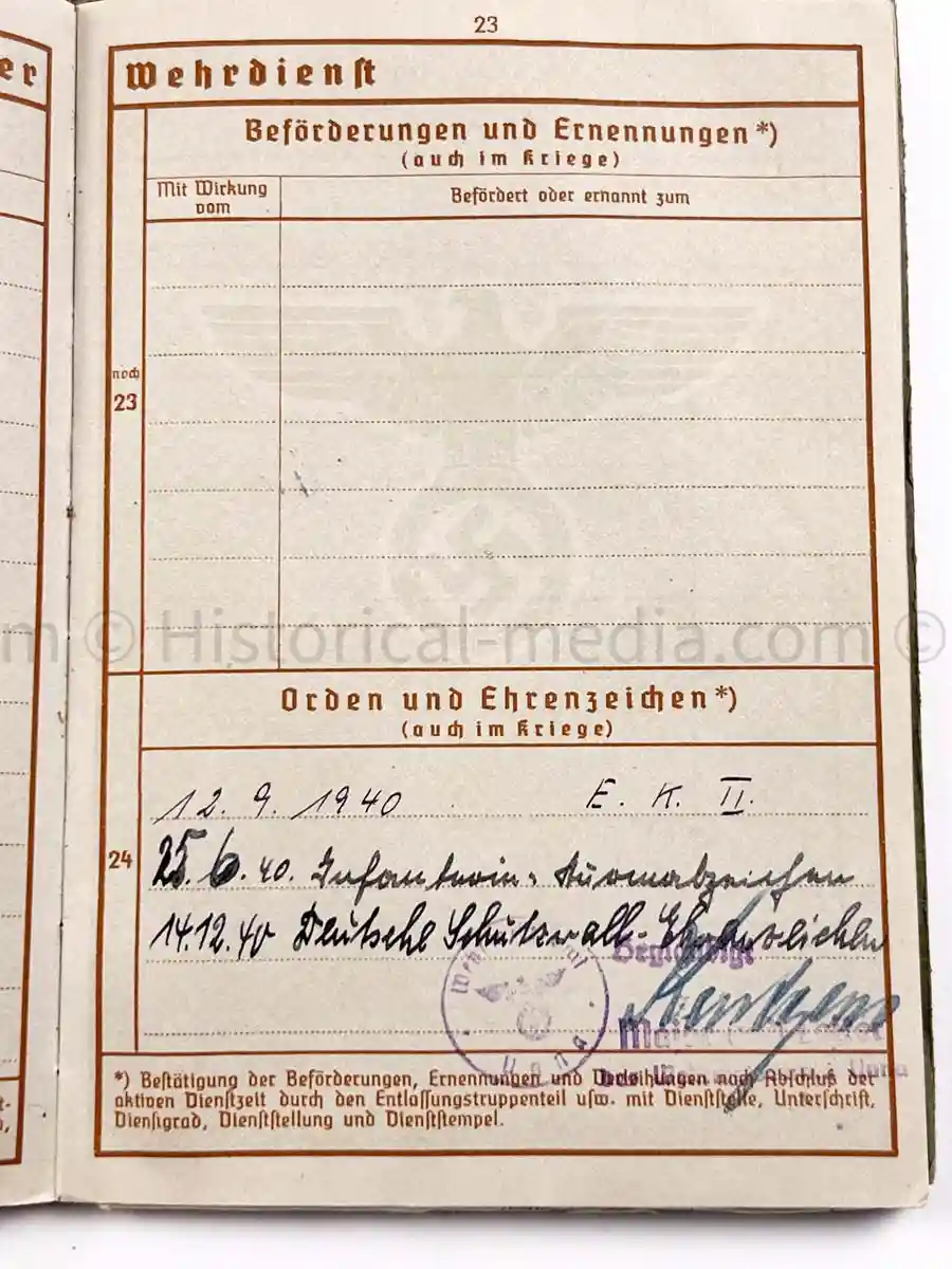 WEHRPASS - 19. INFANTERIE DIVISION - 20. PANZER DIVISION - POLAND, FRANCE, RUSSIA 