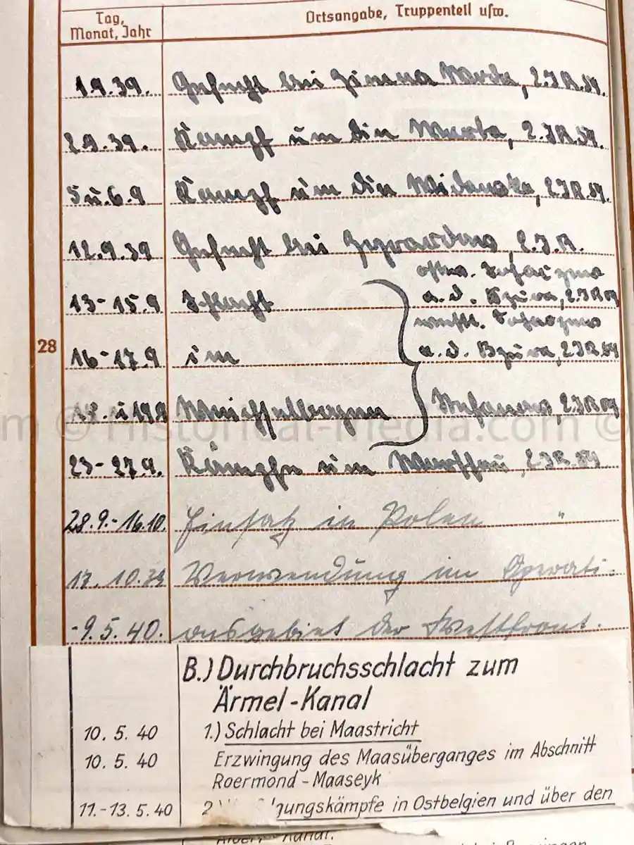 WEHRPASS - 19. INFANTERIE DIVISION - 20. PANZER DIVISION - POLAND, FRANCE, RUSSIA 