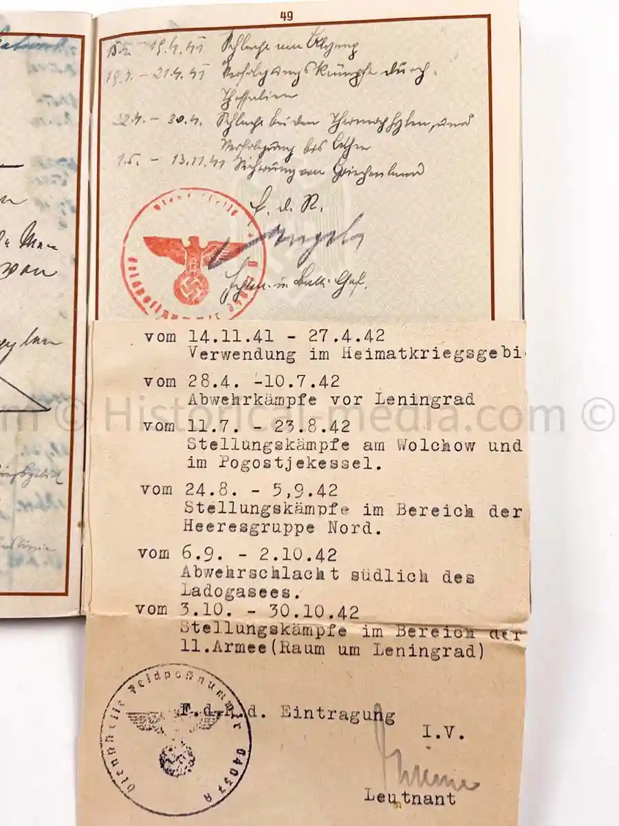 GEBIRGSJÄGER WEHRPASS - 10. INFANTERIE DIVISION - 5. GEBIRGS DIVISION - POLAND, FRANCE, BALKANS, GREECE, RUSSIA - WOLCHOW & LENINGRAD