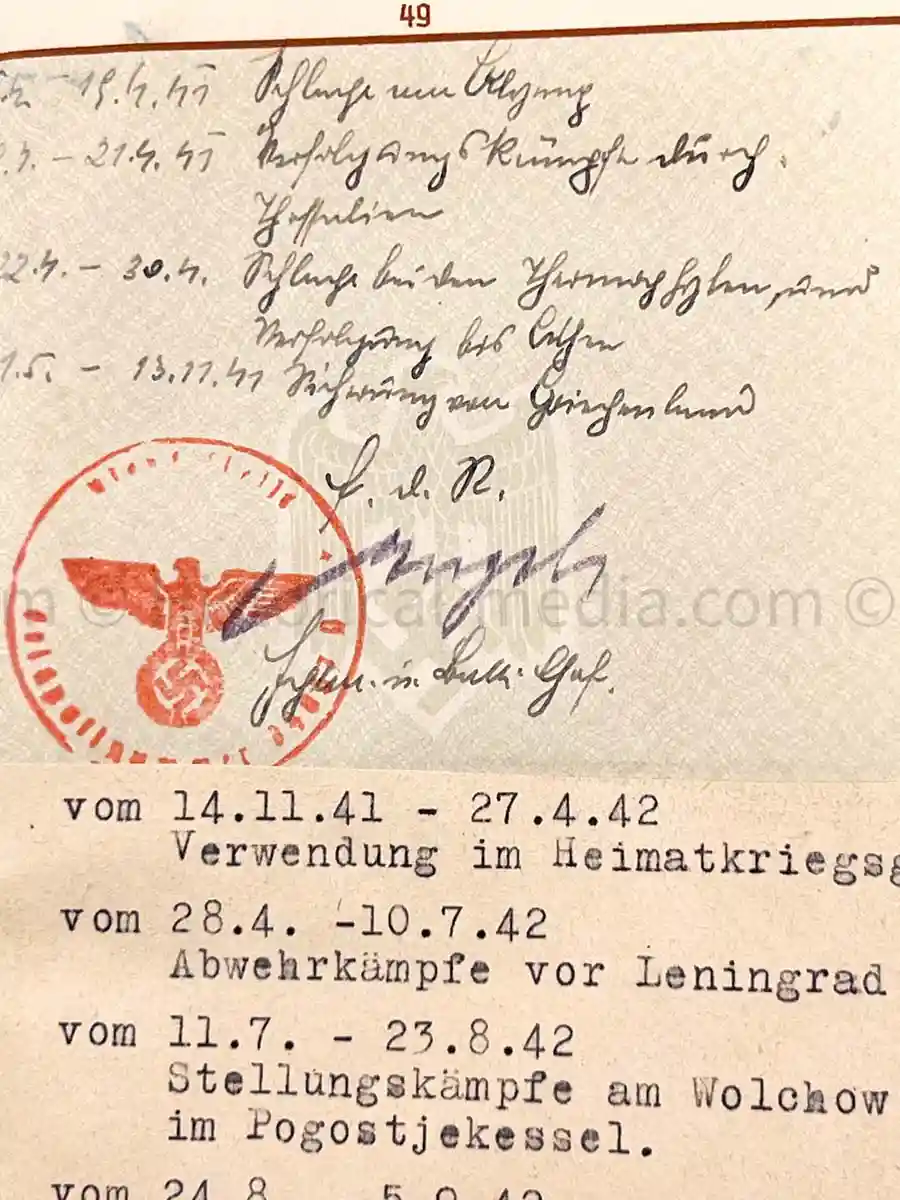 GEBIRGSJÄGER WEHRPASS - 10. INFANTERIE DIVISION - 5. GEBIRGS DIVISION - POLAND, FRANCE, BALKANS, GREECE, RUSSIA - WOLCHOW & LENINGRAD
