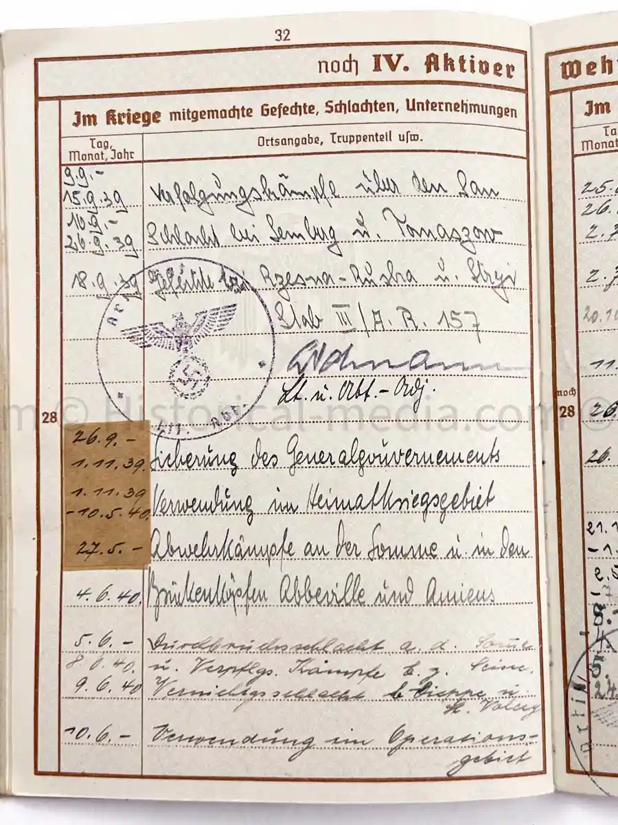 WEHRPASS - 57. INFANTERIE DIVISION - 8. JÄGER DIVISION - POLAND, FRANCE - KIA RUSSIA 