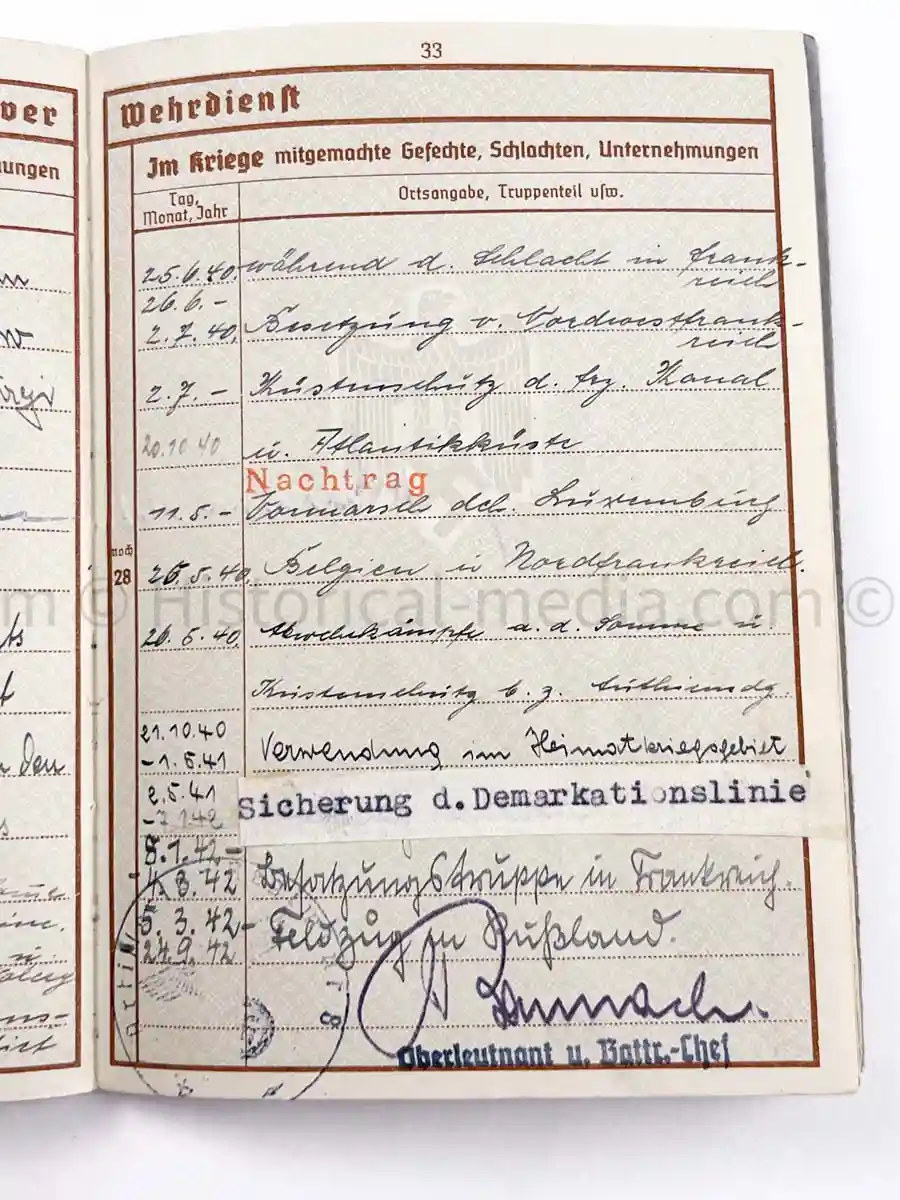 WEHRPASS - 57. INFANTERIE DIVISION - 8. JÄGER DIVISION - POLAND, FRANCE - KIA RUSSIA 