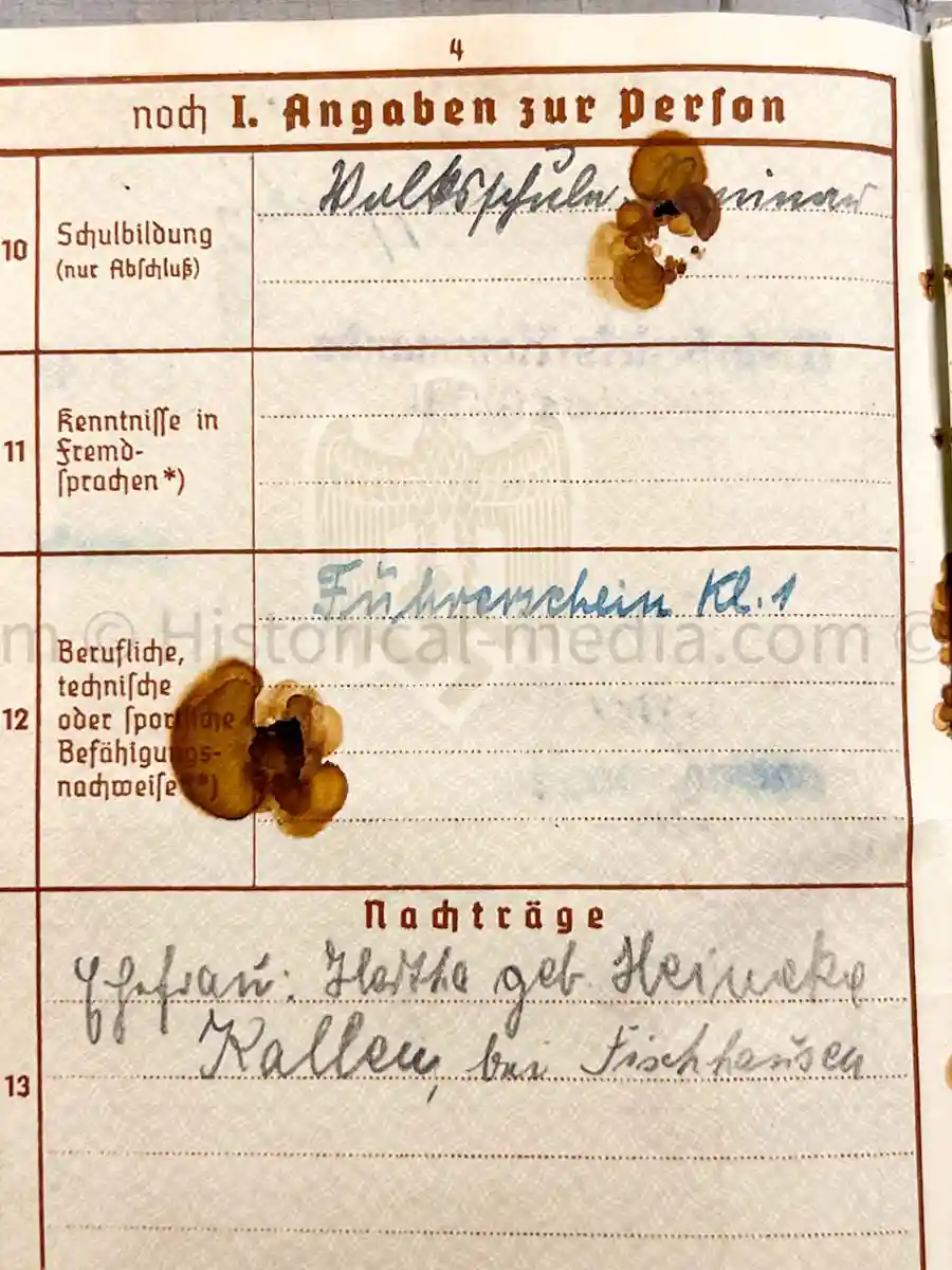 WEHRPASS - ARTILLERIE ABTEILUNG 526 (MOT.) - POLAND CAMPAIGN 