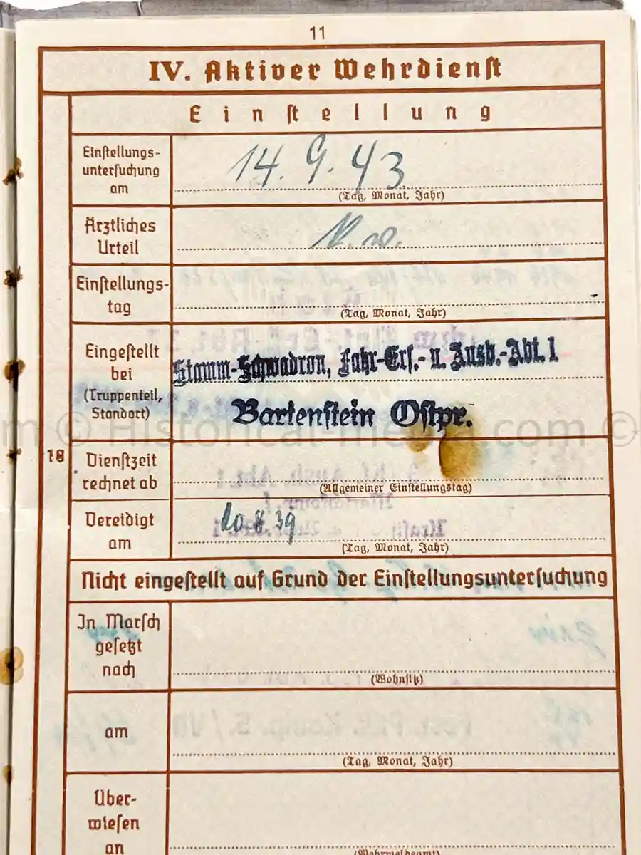 WEHRPASS - ARTILLERIE ABTEILUNG 526 (MOT.) - POLAND CAMPAIGN 