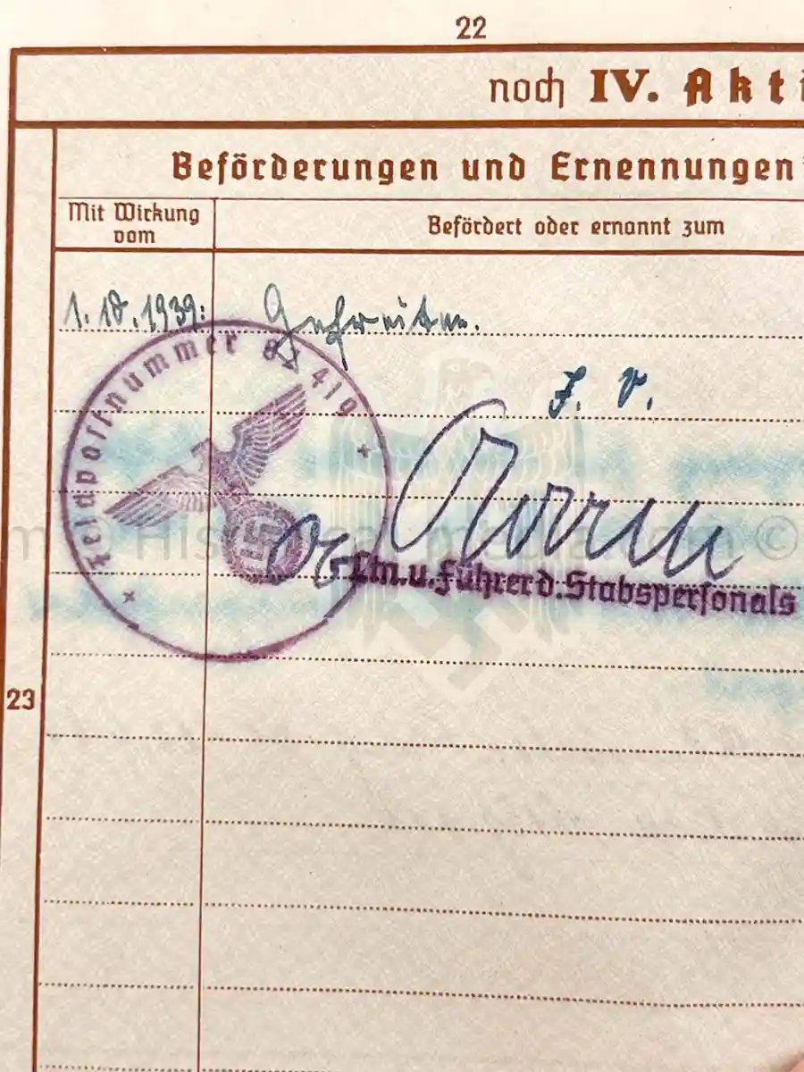 WEHRPASS - ARTILLERIE ABTEILUNG 526 (MOT.) - POLAND CAMPAIGN 
