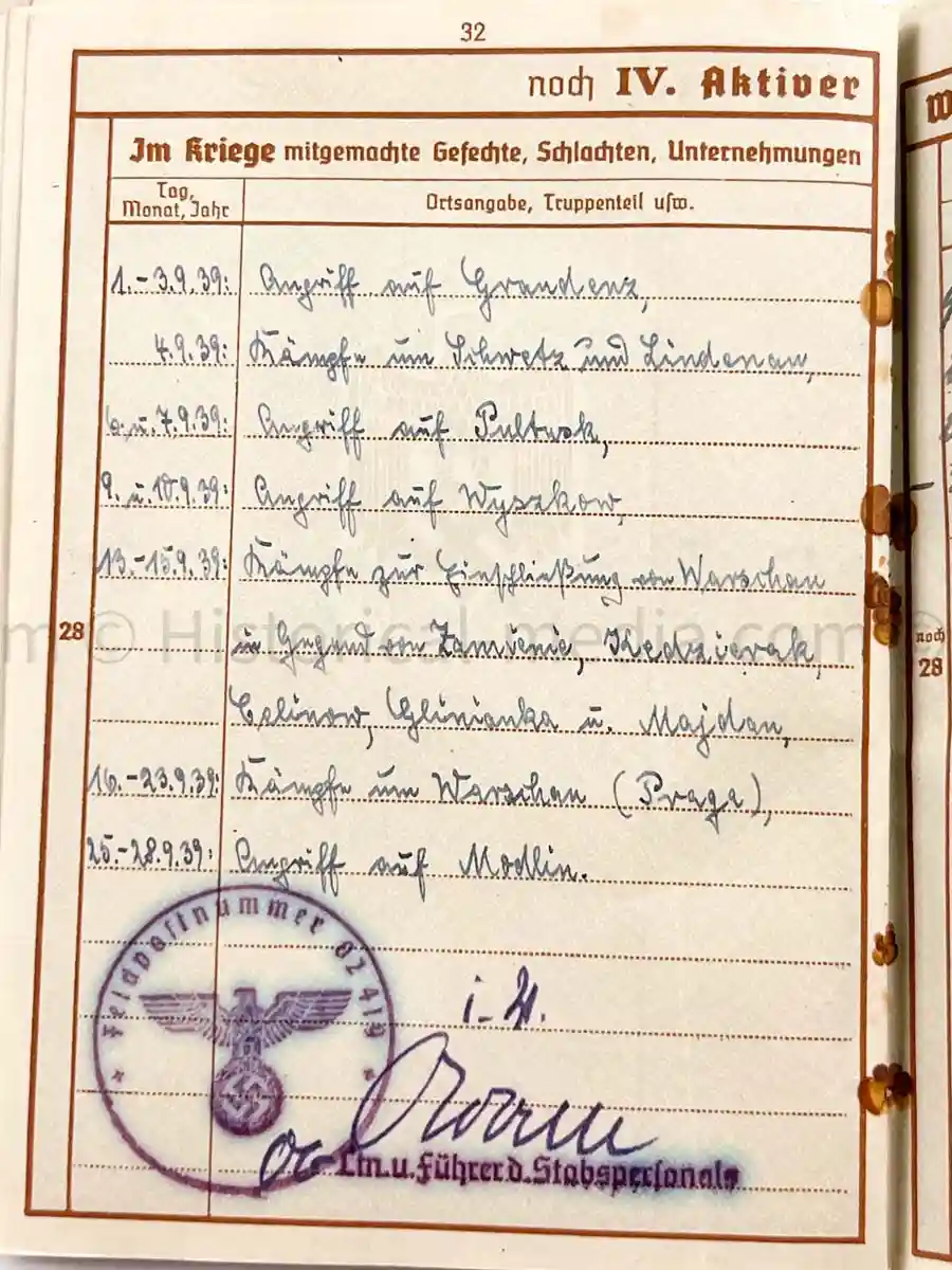 WEHRPASS - ARTILLERIE ABTEILUNG 526 (MOT.) - POLAND CAMPAIGN 
