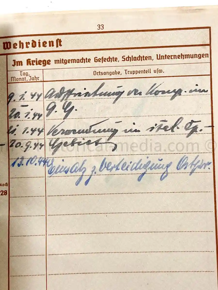 WEHRPASS - ARTILLERIE ABTEILUNG 526 (MOT.) - POLAND CAMPAIGN 