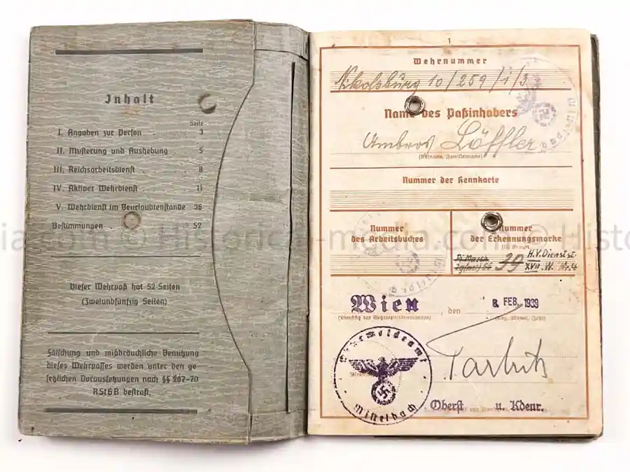 WEHRPASS - 1. INFANTERIE DIVISION - POLAND, FRANCE 