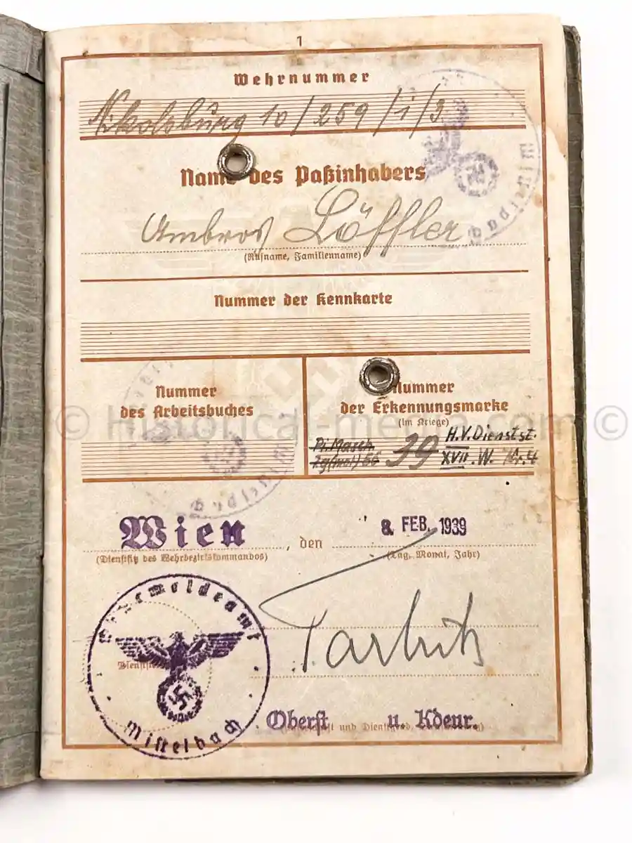 WEHRPASS - 1. INFANTERIE DIVISION - POLAND, FRANCE 