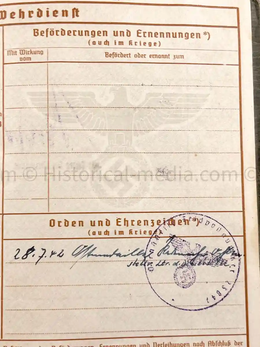 WEHRPASS - 1. INFANTERIE DIVISION - POLAND, FRANCE 