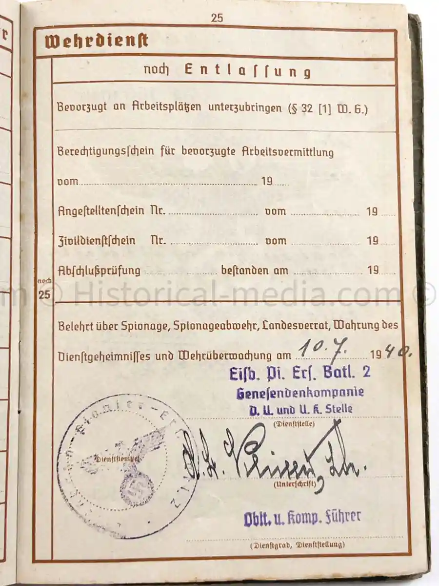WEHRPASS - 1. INFANTERIE DIVISION - POLAND, FRANCE 