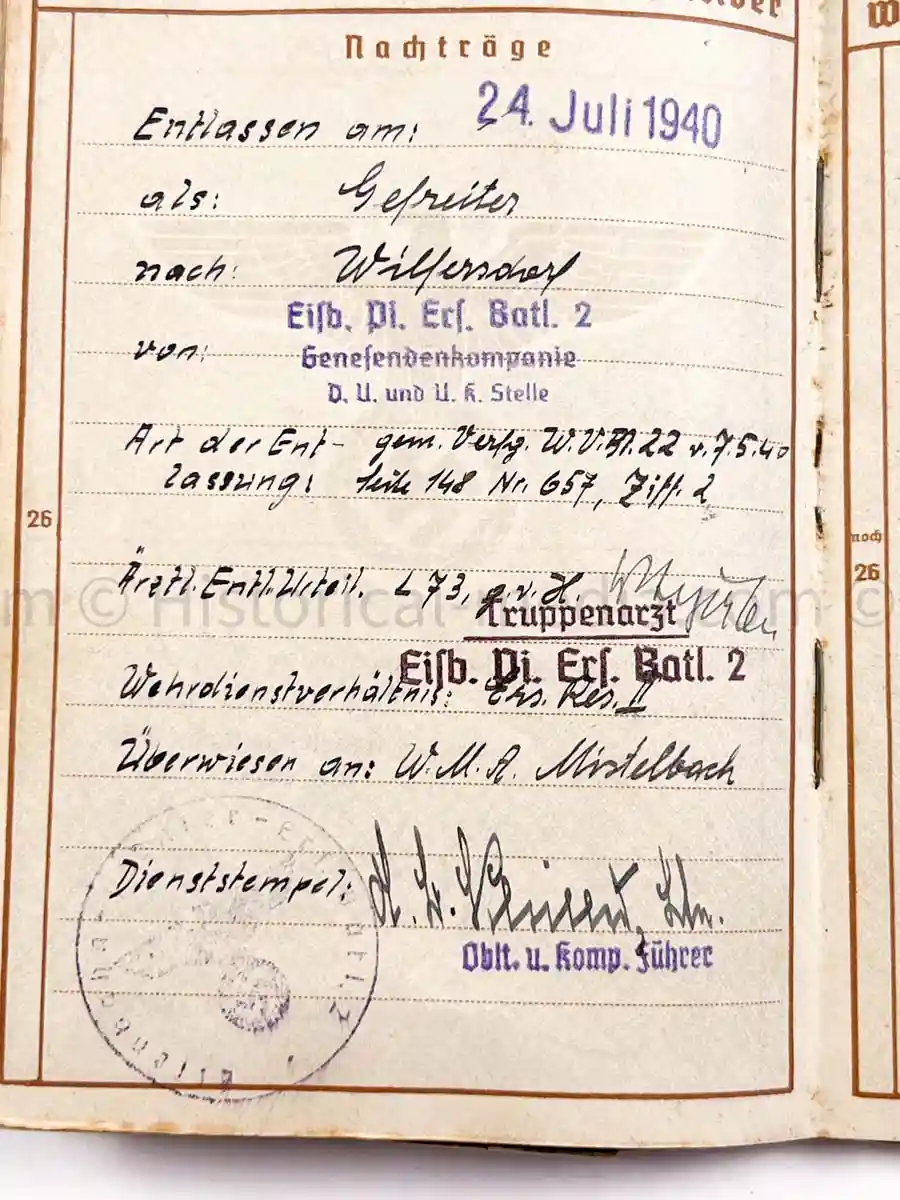 WEHRPASS - 1. INFANTERIE DIVISION - POLAND, FRANCE 