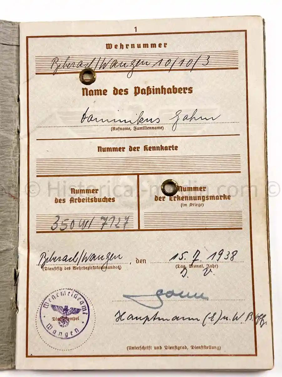 WEHRPASS - 1. INFANTERIE DIVISION - POLAND, FRANCE 
