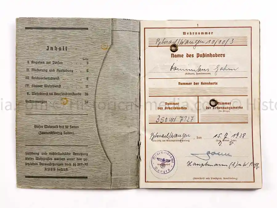 WEHRPASS - 1. INFANTERIE DIVISION - POLAND, FRANCE 