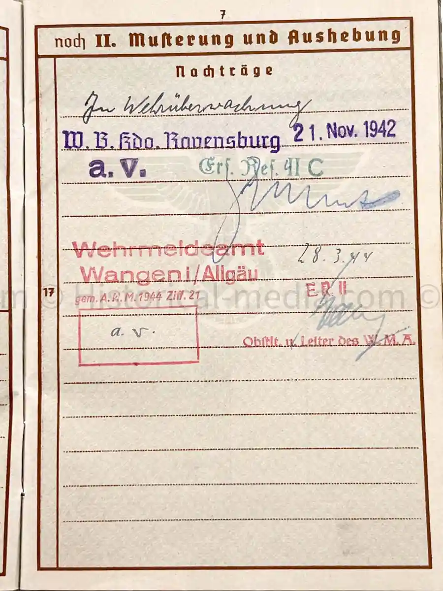 WEHRPASS - 1. INFANTERIE DIVISION - POLAND, FRANCE 