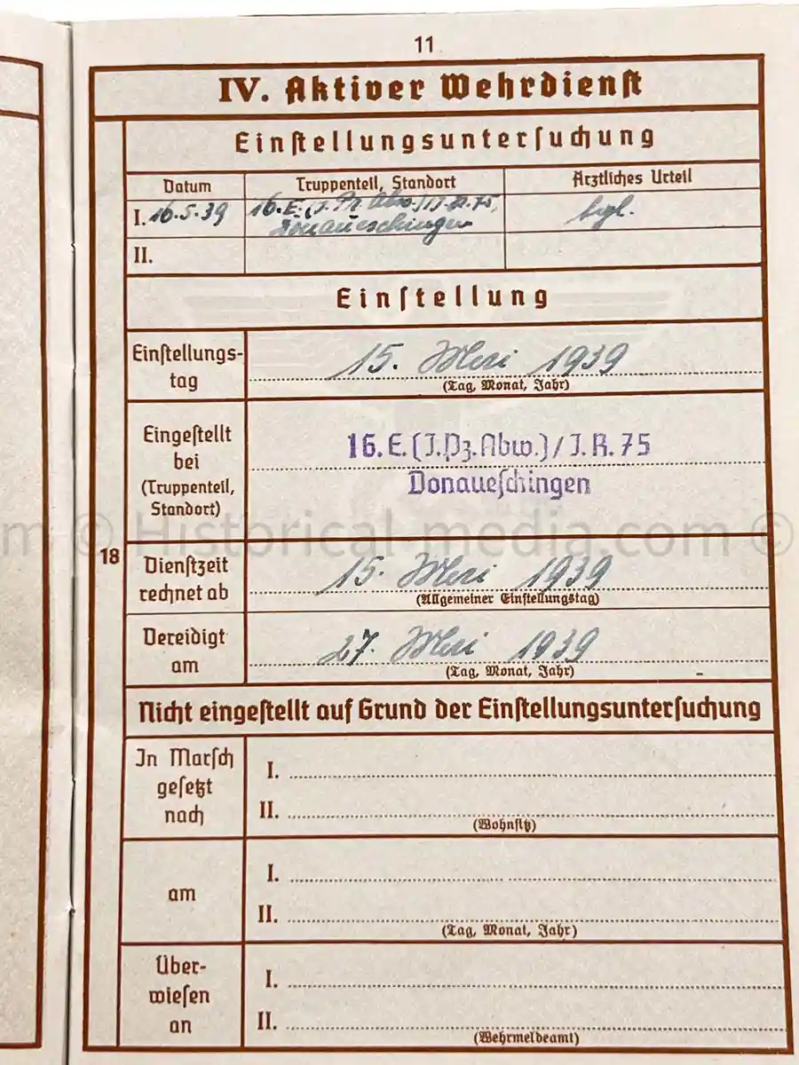 WEHRPASS - 1. INFANTERIE DIVISION - POLAND, FRANCE 