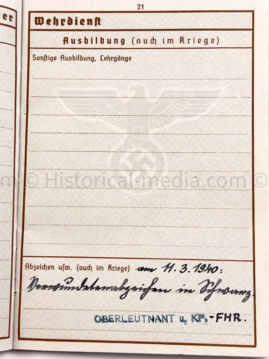 WEHRPASS - 1. INFANTERIE DIVISION - POLAND, FRANCE 