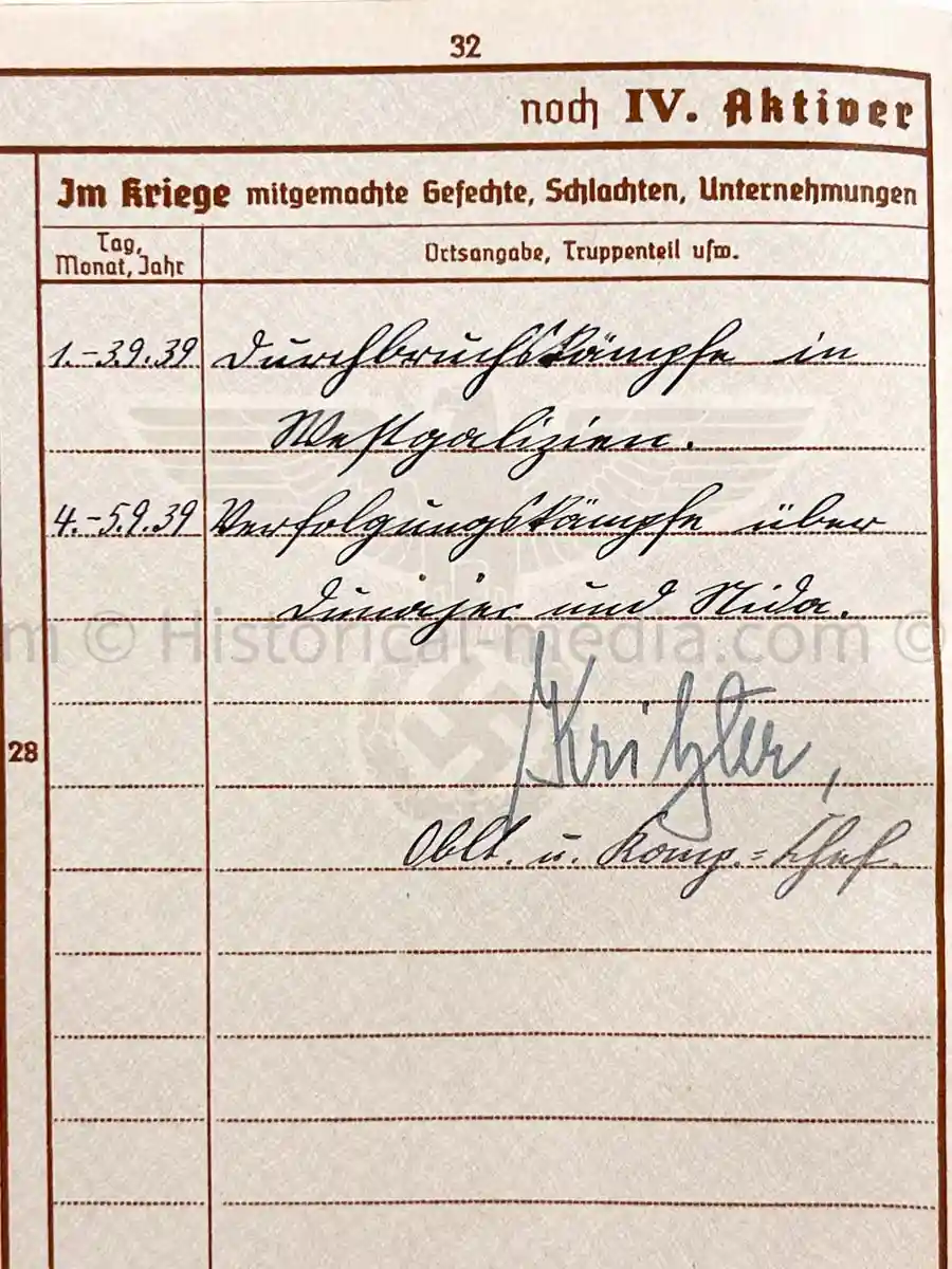 WEHRPASS - 1. INFANTERIE DIVISION - POLAND, FRANCE 