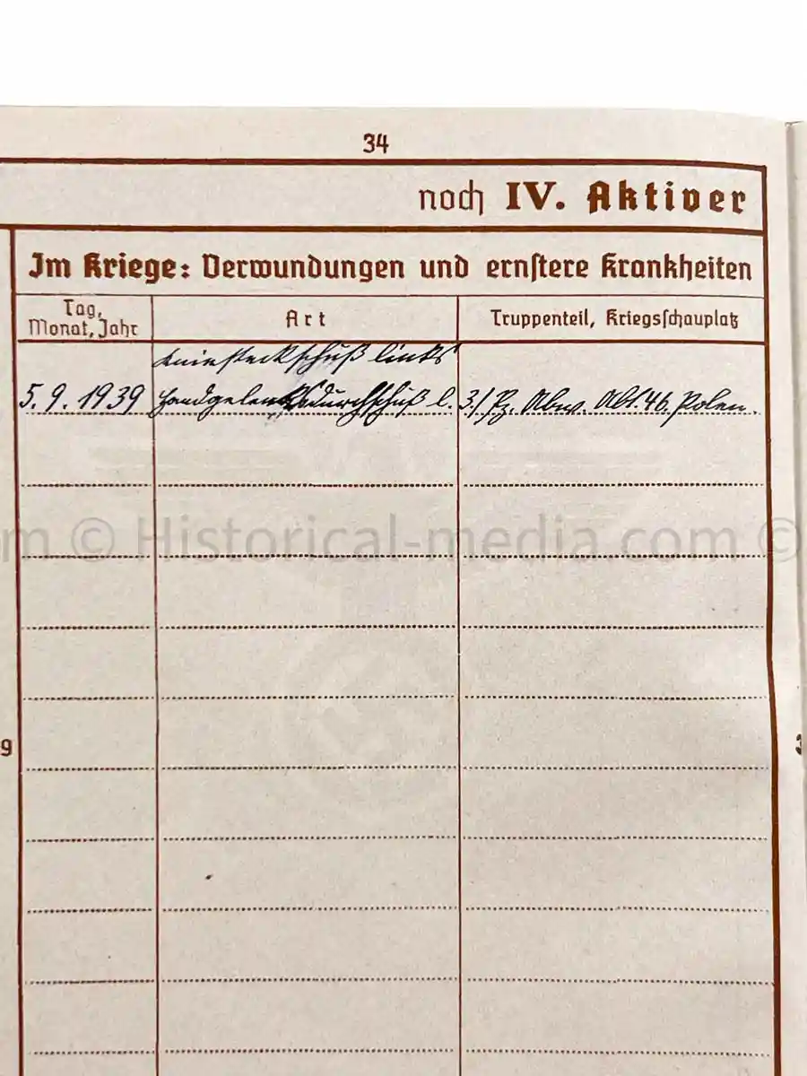 WEHRPASS - 1. INFANTERIE DIVISION - POLAND, FRANCE 