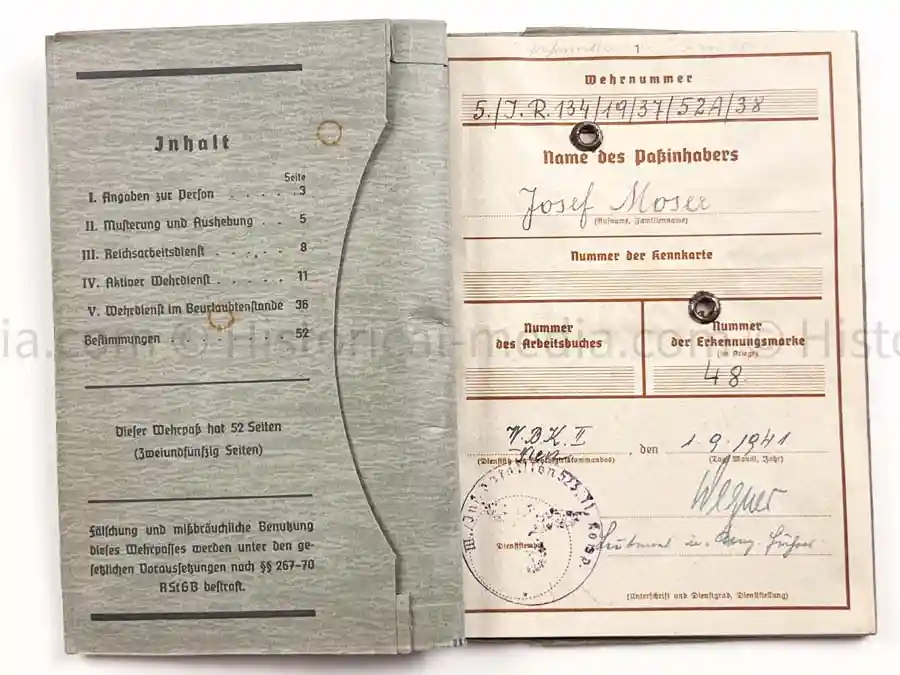 WEHRPASS - 1. INFANTERIE DIVISION - POLAND, FRANCE 