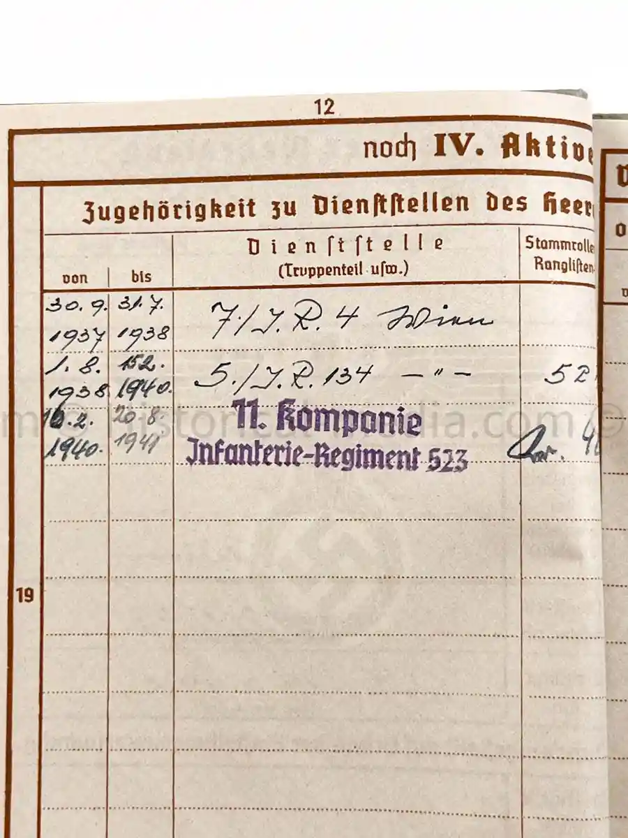 WEHRPASS - 1. INFANTERIE DIVISION - POLAND, FRANCE 