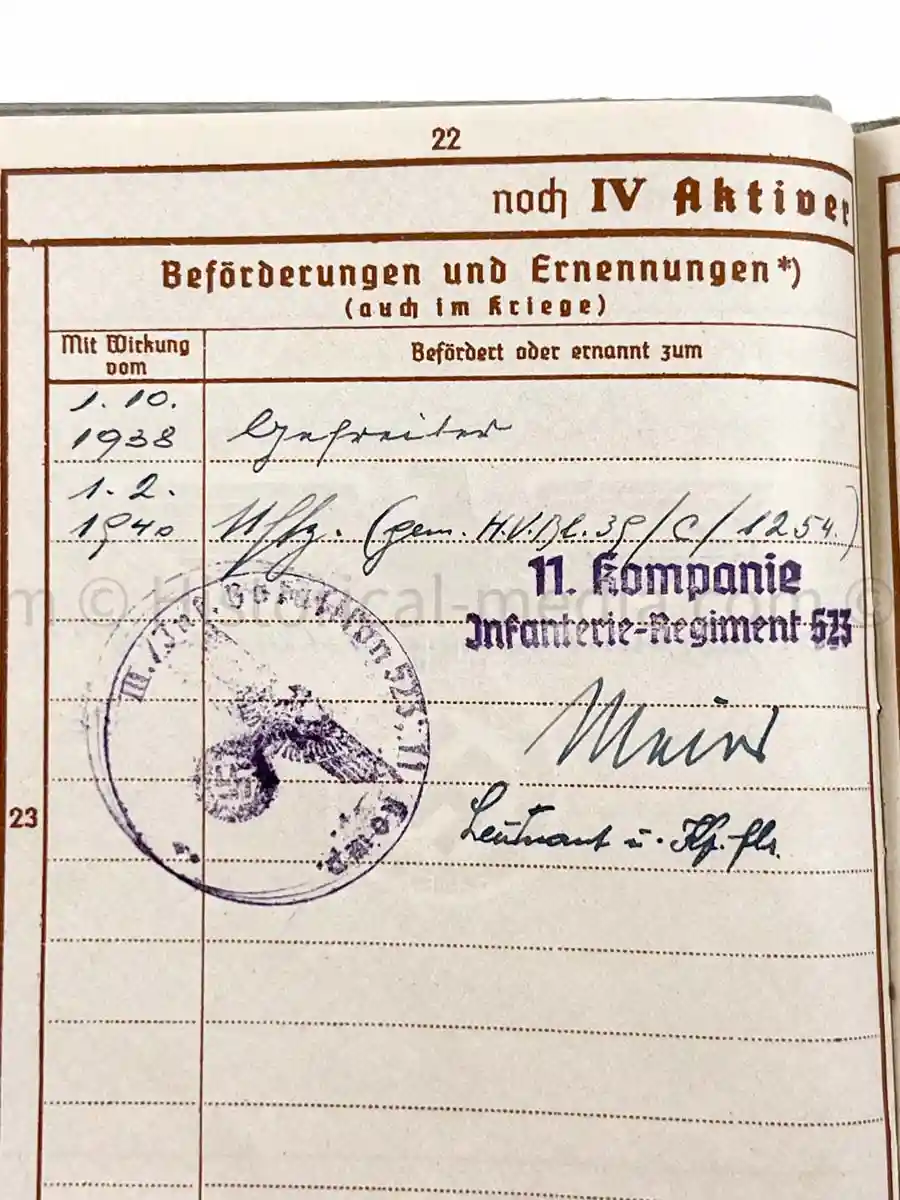 WEHRPASS - 1. INFANTERIE DIVISION - POLAND, FRANCE 