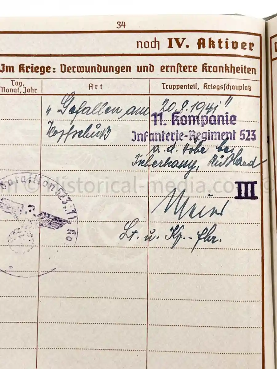 WEHRPASS - 1. INFANTERIE DIVISION - POLAND, FRANCE 