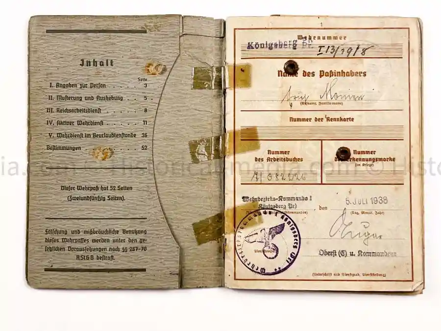 WEHRPASS - 1. INFANTERIE DIVISION - POLAND, FRANCE 