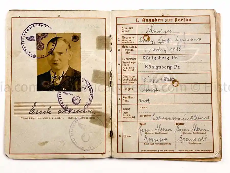 WEHRPASS - 1. INFANTERIE DIVISION - POLAND, FRANCE 