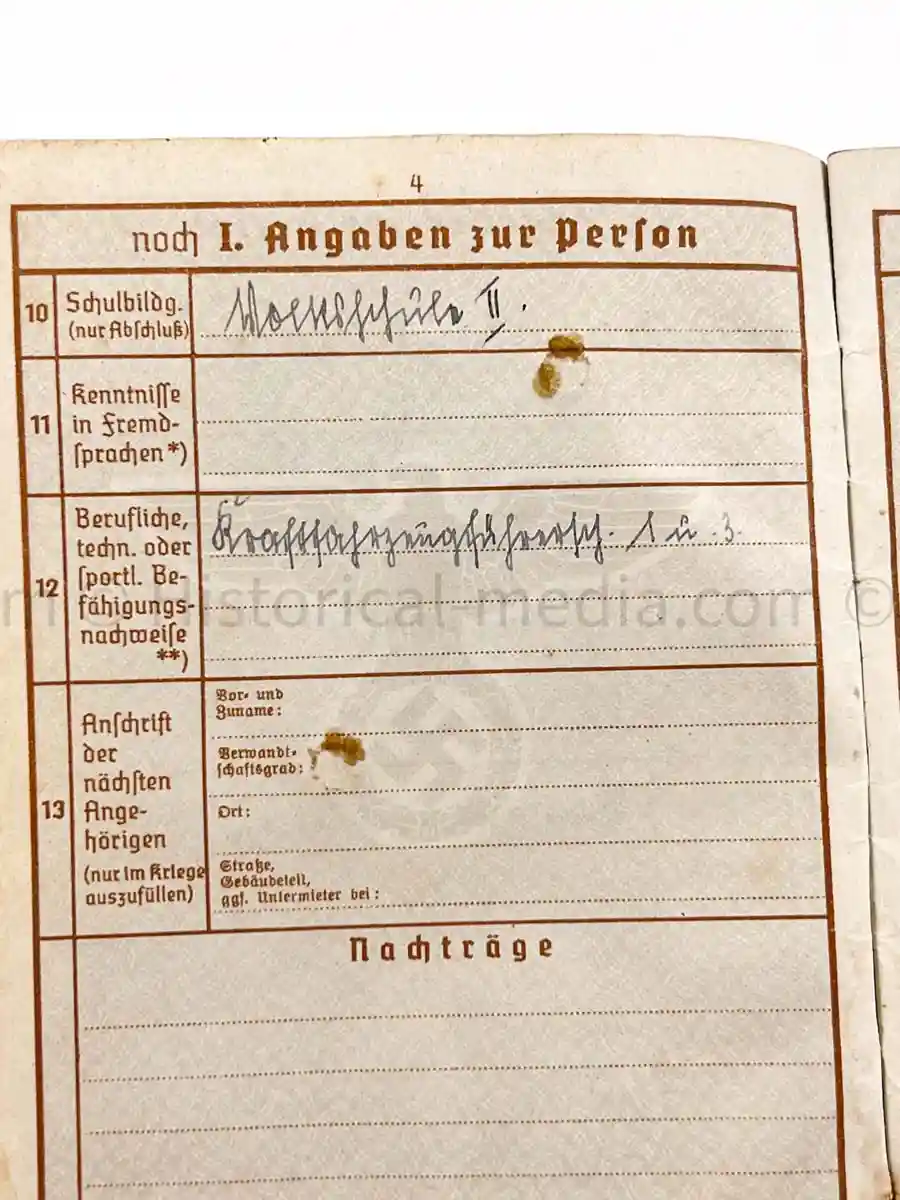 WEHRPASS - 1. INFANTERIE DIVISION - POLAND, FRANCE 