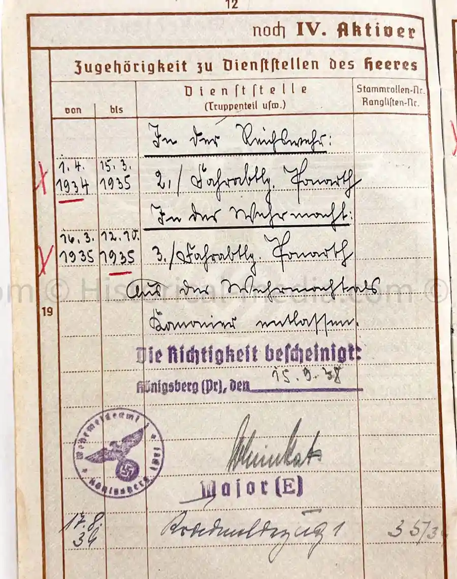 WEHRPASS - 1. INFANTERIE DIVISION - POLAND, FRANCE 