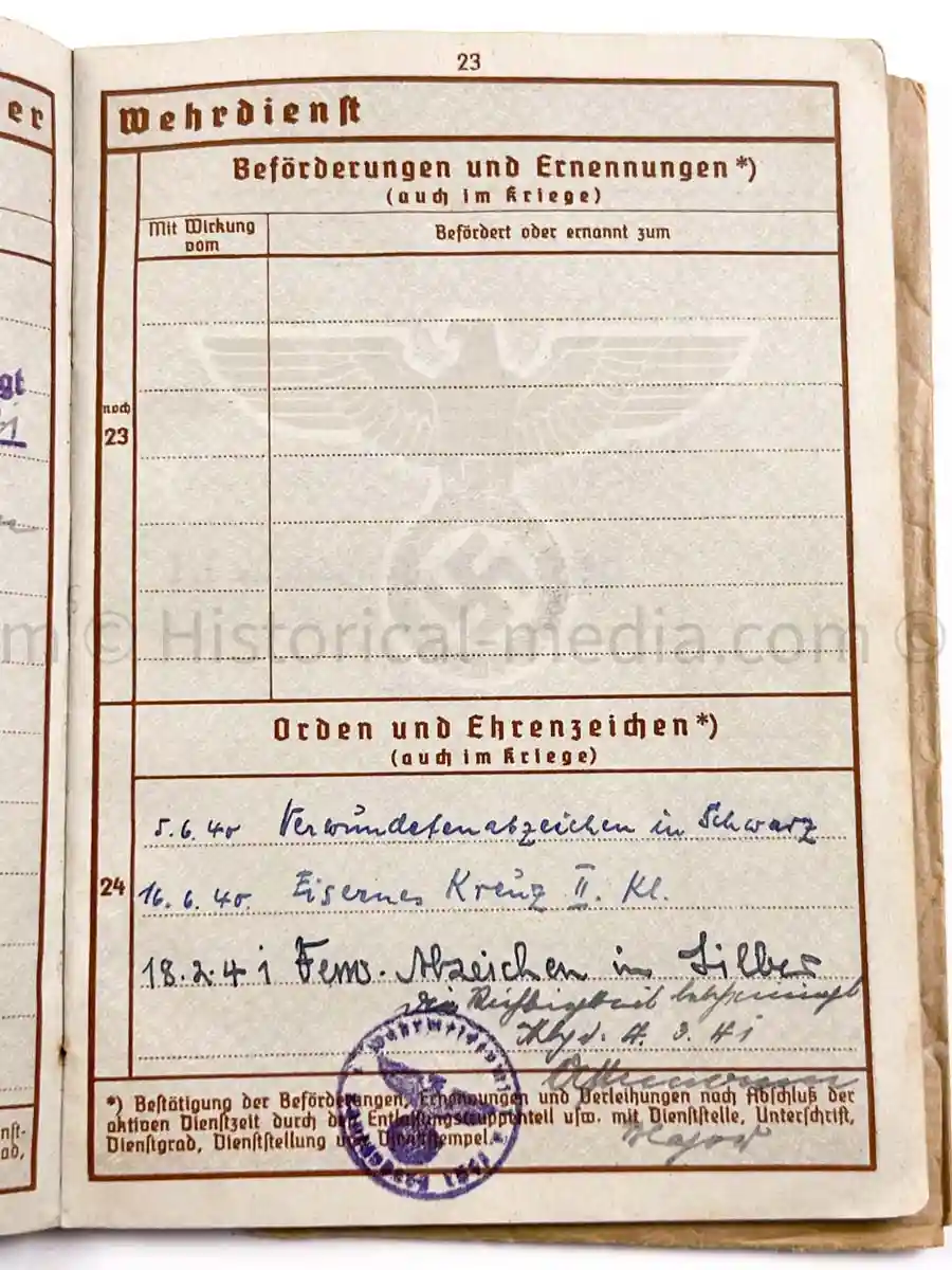 WEHRPASS - 1. INFANTERIE DIVISION - POLAND, FRANCE 