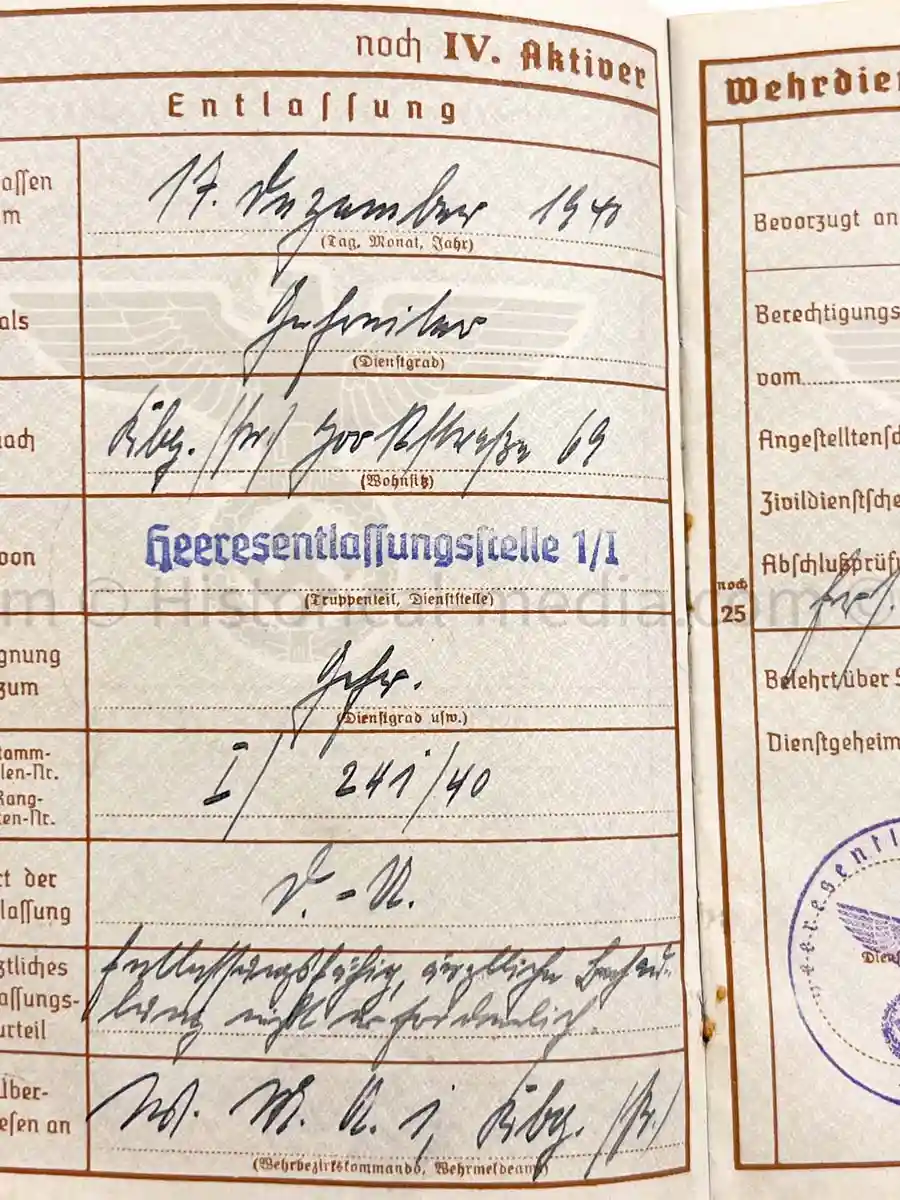 WEHRPASS - 1. INFANTERIE DIVISION - POLAND, FRANCE 