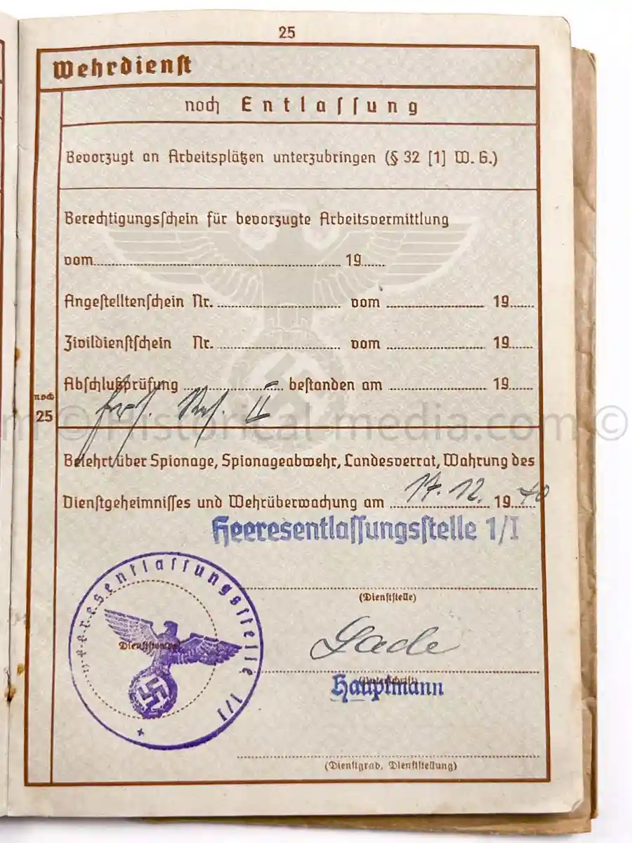 WEHRPASS - 1. INFANTERIE DIVISION - POLAND, FRANCE 