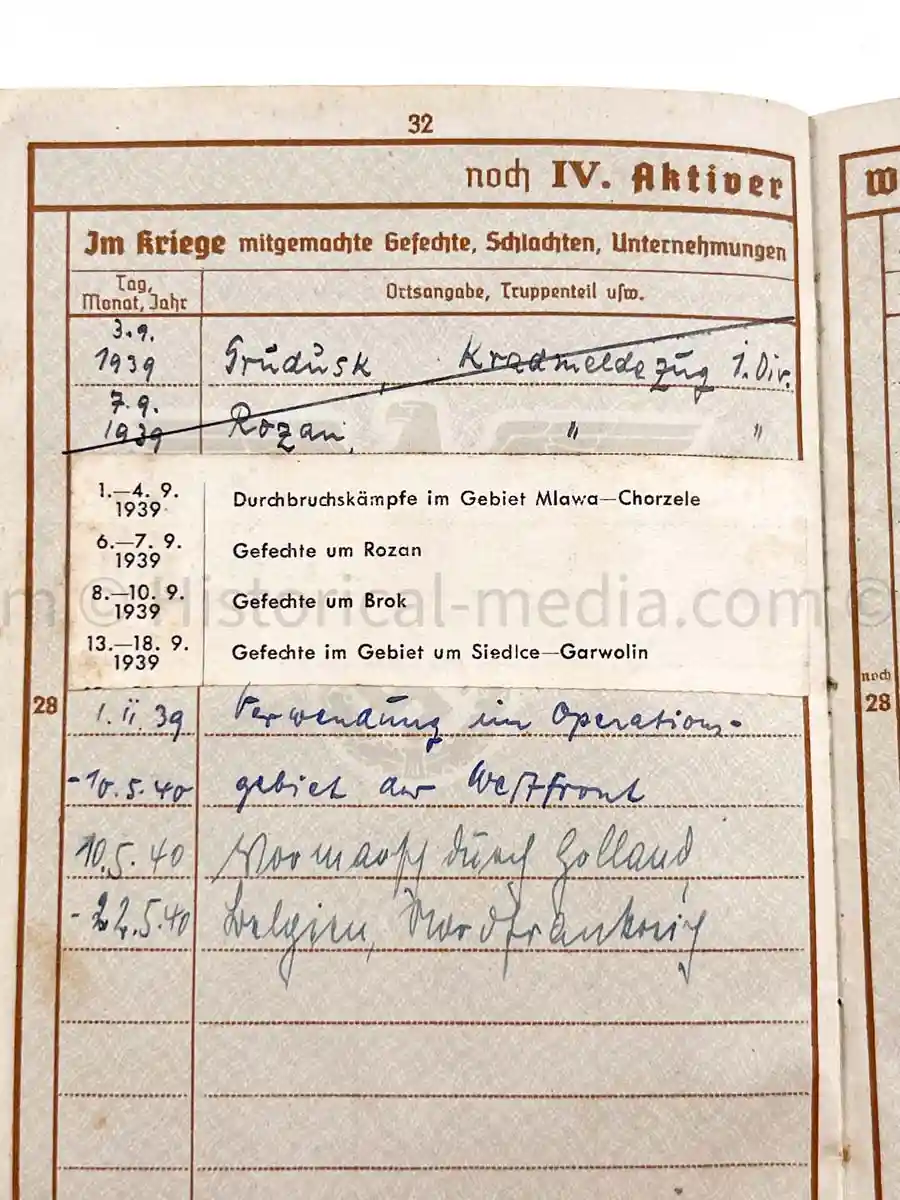 WEHRPASS - 1. INFANTERIE DIVISION - POLAND, FRANCE 