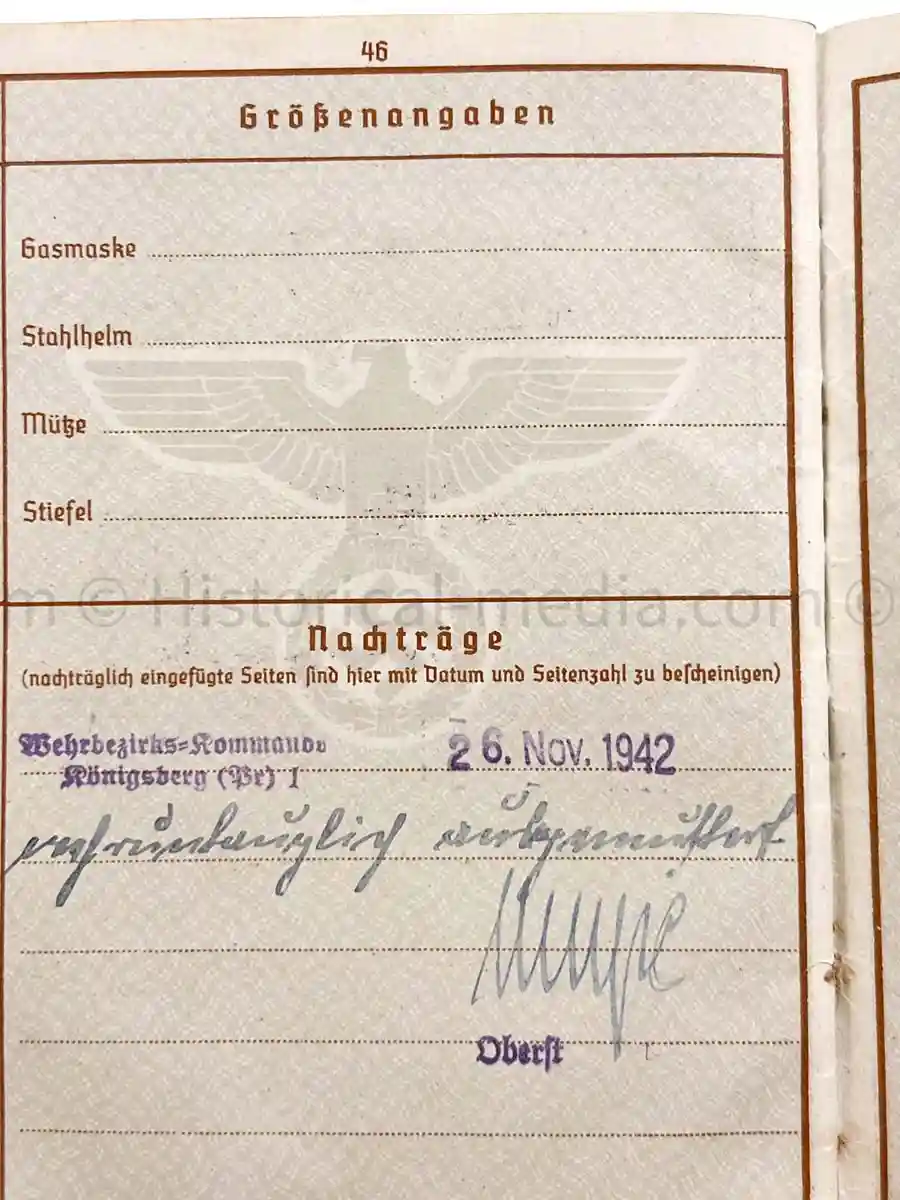 WEHRPASS - 1. INFANTERIE DIVISION - POLAND, FRANCE 