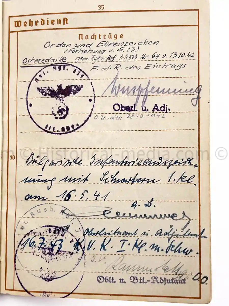 WEHRPASS - ZAHLMEISTER - 218. INFANTRY DIVISION - POLAND, FRANCE, RUSSIA, DENMARK - MANY AWARDS 