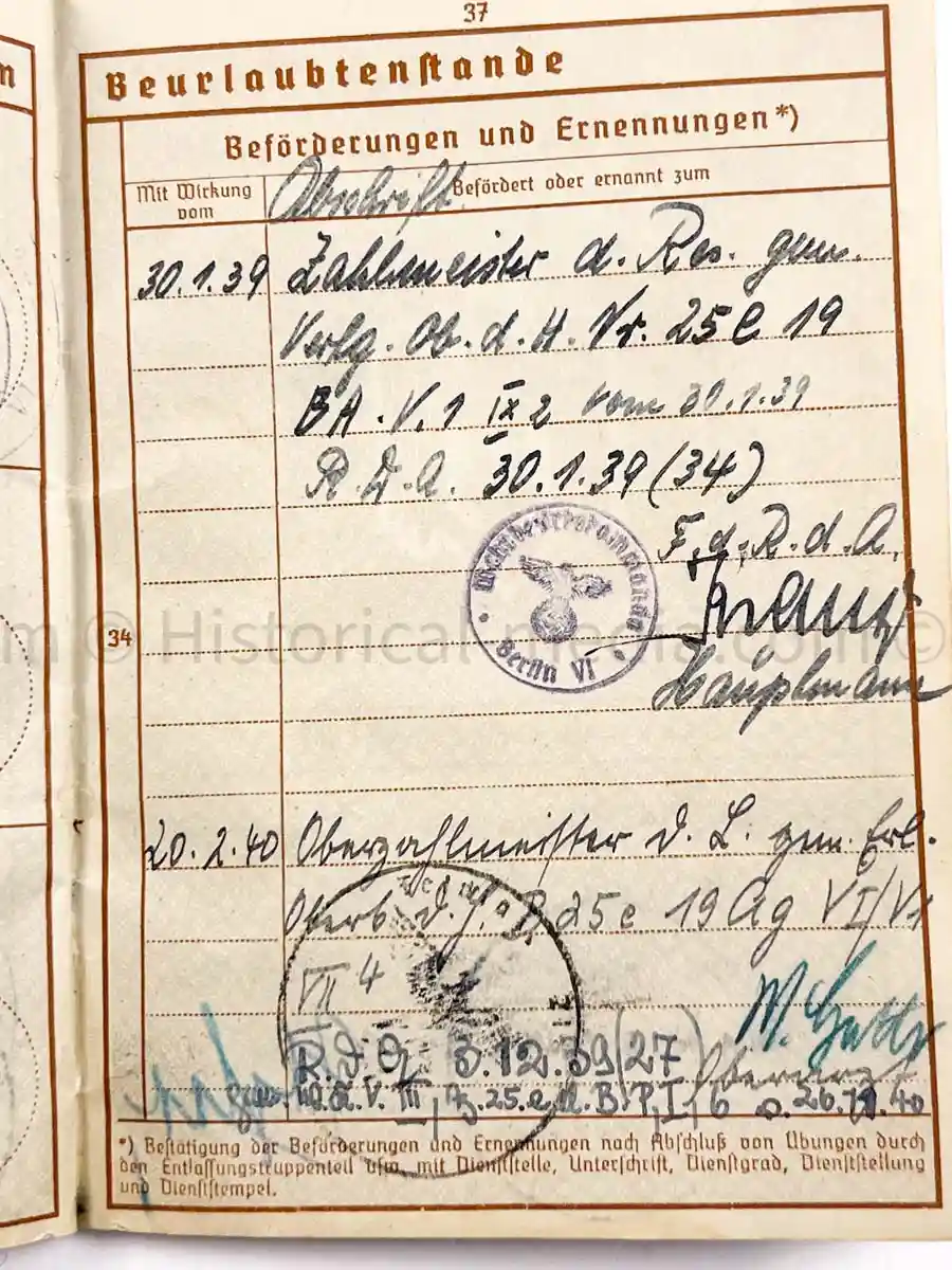WEHRPASS - ZAHLMEISTER - 218. INFANTRY DIVISION - POLAND, FRANCE, RUSSIA, DENMARK - MANY AWARDS 