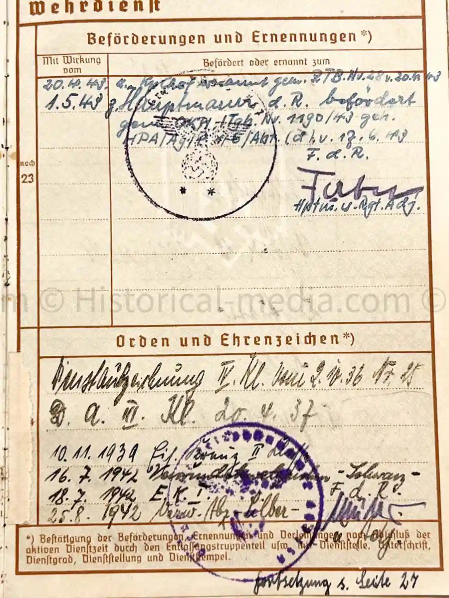 WEHRPASS - HAUPTMANN - 31. + 387. INFANTERIE DIVISION - EK1 - 8 AWARDS - KIA 1943 