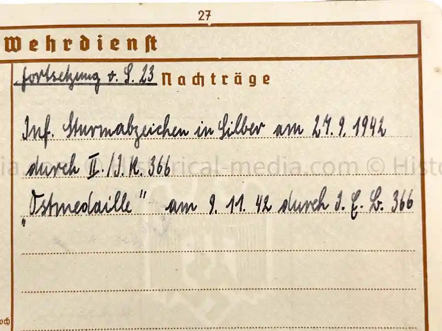 WEHRPASS - HAUPTMANN - 31. + 387. INFANTERIE DIVISION - EK1 - 8 AWARDS - KIA 1943 