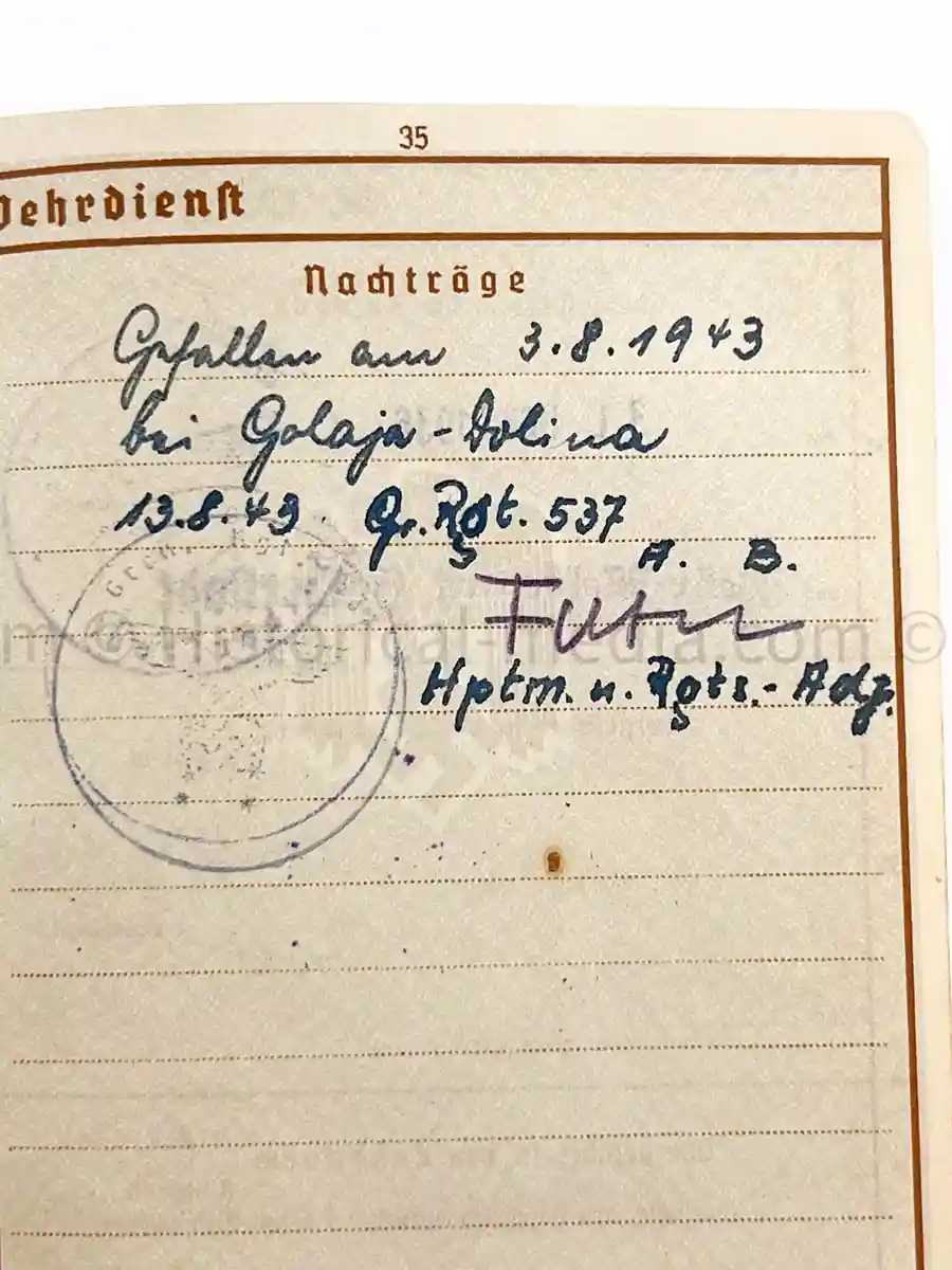 WEHRPASS - HAUPTMANN - 31. + 387. INFANTERIE DIVISION - EK1 - 8 AWARDS - KIA 1943 