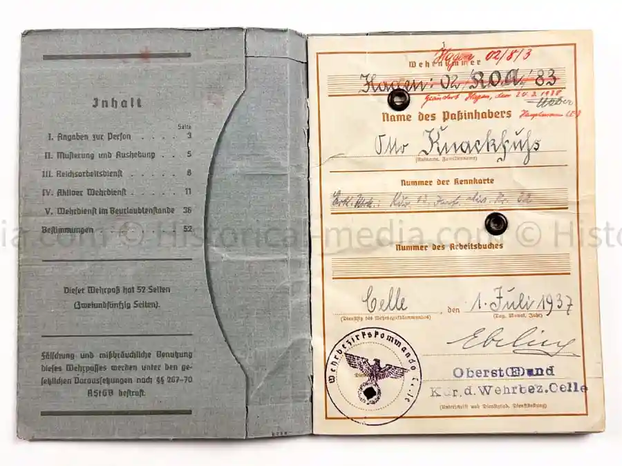 WEHRPASS - 13. PANZER DIVISION - HEERESJUSTIZOBERINSPEKTOR - KUBANSCHILD 