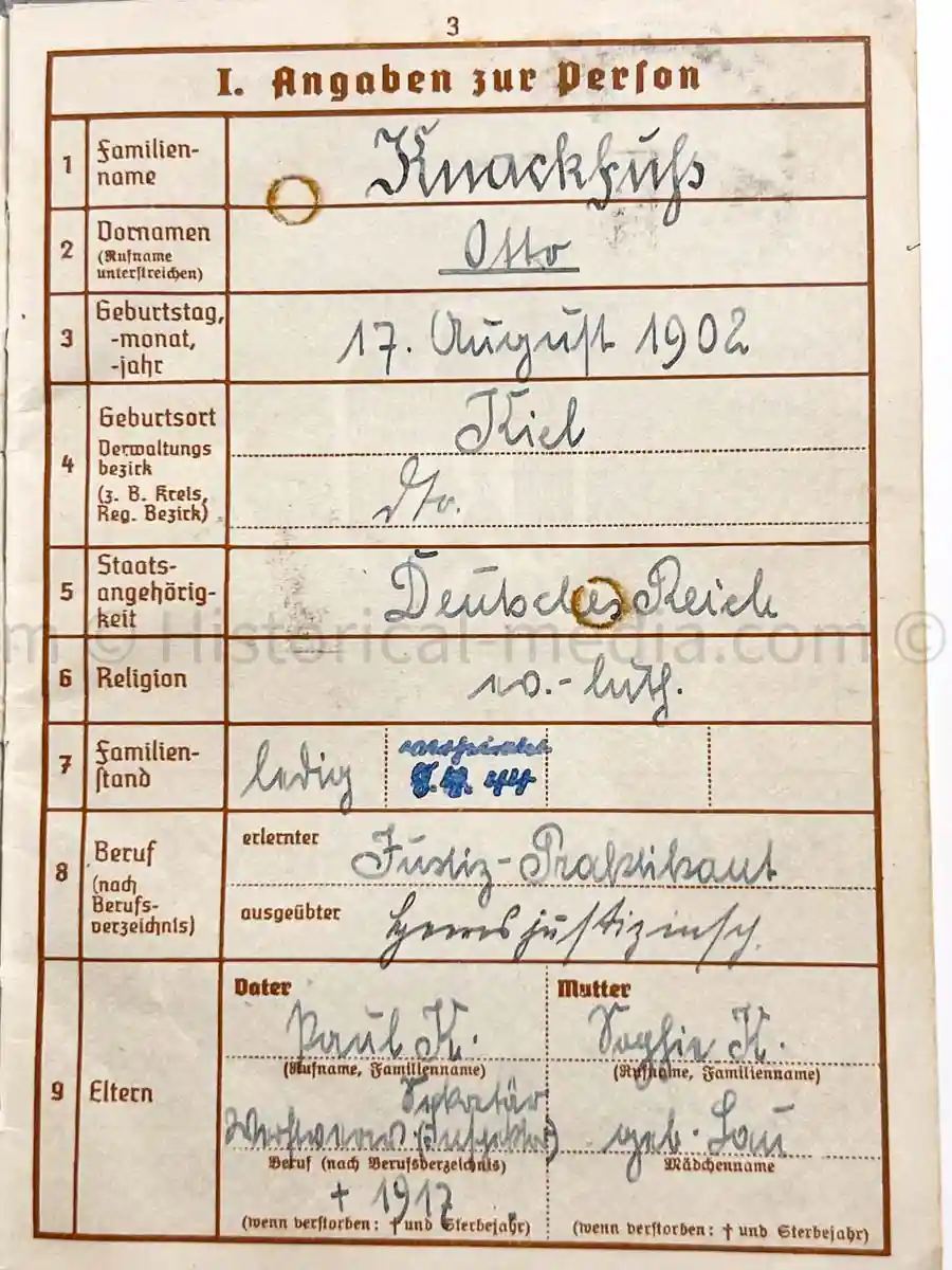 WEHRPASS - 13. PANZER DIVISION - HEERESJUSTIZOBERINSPEKTOR - KUBANSCHILD 