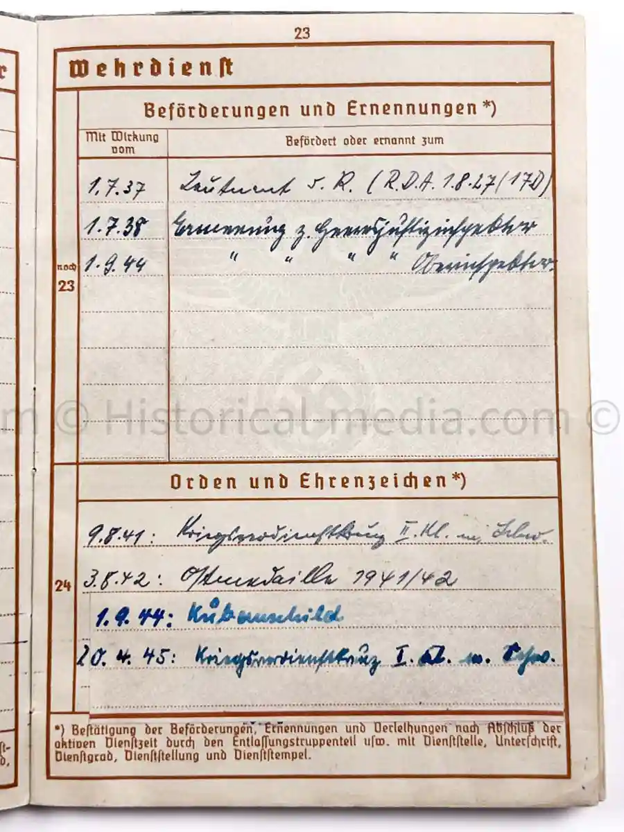 WEHRPASS - 13. PANZER DIVISION - HEERESJUSTIZOBERINSPEKTOR - KUBANSCHILD 