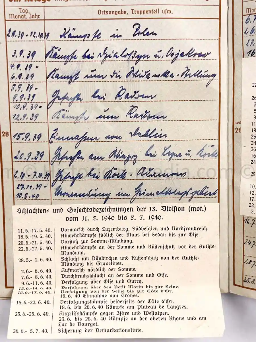 WEHRPASS - 13. PANZER DIVISION - HEERESJUSTIZOBERINSPEKTOR - KUBANSCHILD 
