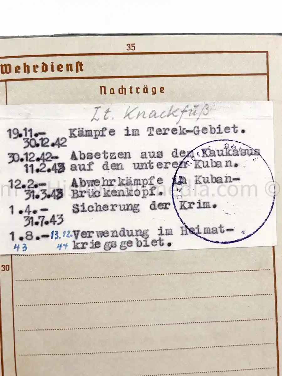 WEHRPASS - 13. PANZER DIVISION - HEERESJUSTIZOBERINSPEKTOR - KUBANSCHILD 